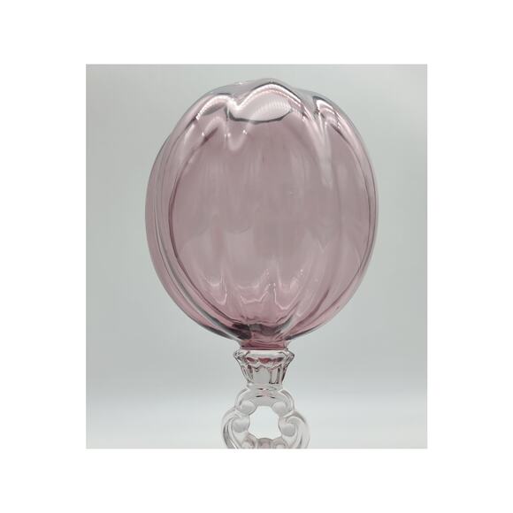 VTG Cambridge Glass 8” Ivy Amethyst Ball Vase Clear Keyhole Stem Melon Decagon - Picture 5 of 7